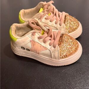Sparkly Pink and Gold Kids Sneakers 2 T